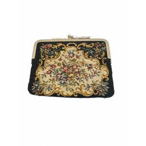 Vintage 40s Tapestry Mini Bag With Gold Kiss Clasp